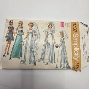 Simplicity 8737 Wedding‎ Dress Pattern Detachable Train Bridesmaid 1970s Size 16